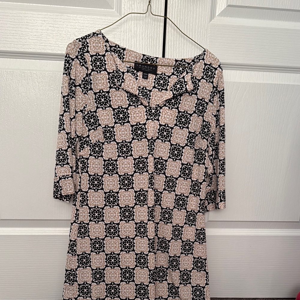 Talbots Black and Beige Patterned Dress